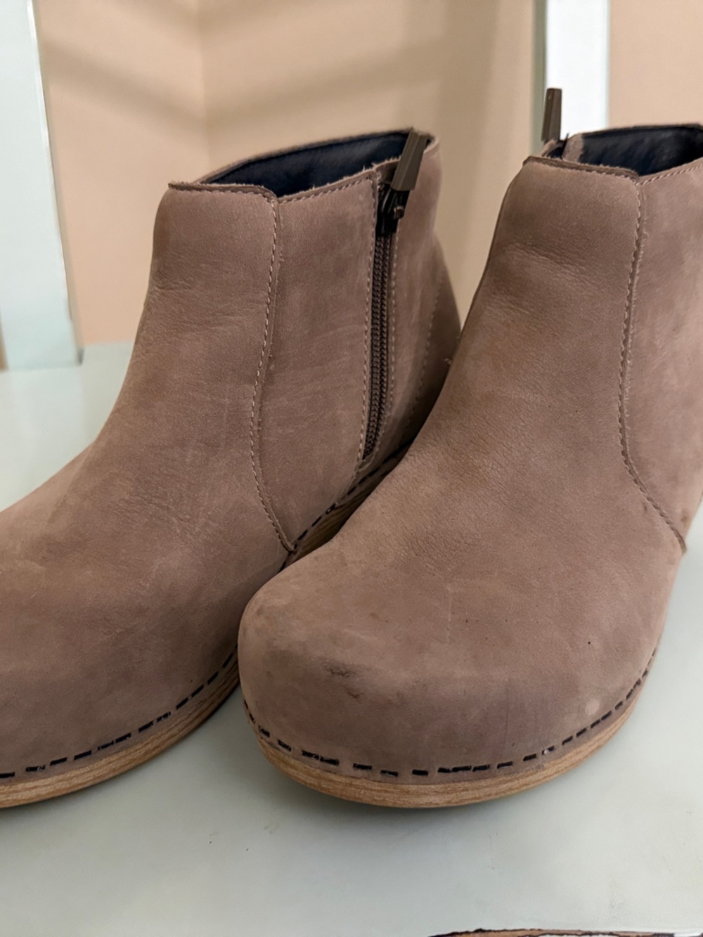 Dansko Taupe Suede-Look Side-Zip Ankle Booties